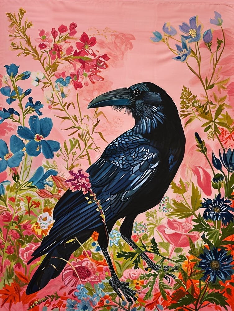 Floral Animal Painting Crow 3
