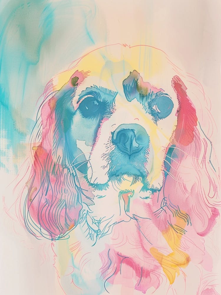 Cavalier King Charles Spaniel Dog Pastel Line Painting 1