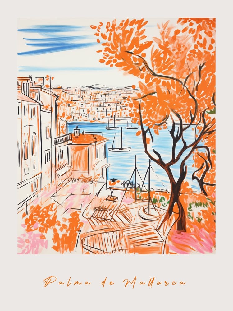 Palma De Mallorca Spain Orange Drawing Poster