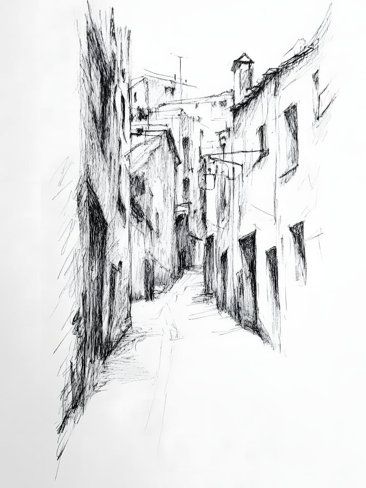 Charcoal Pencil Drawing Street Sketch 1