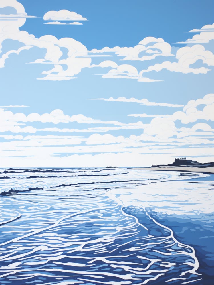 Linocut Of Bamburgh Beach Northumberland 2
