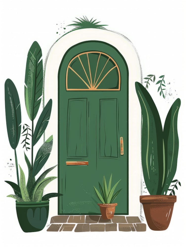 Green Door With Potted Plants 2