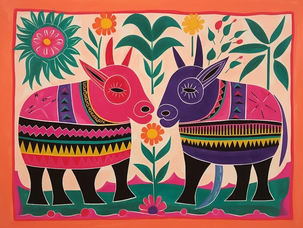 Rhinoceros 2 Folk Style Animal Illustration