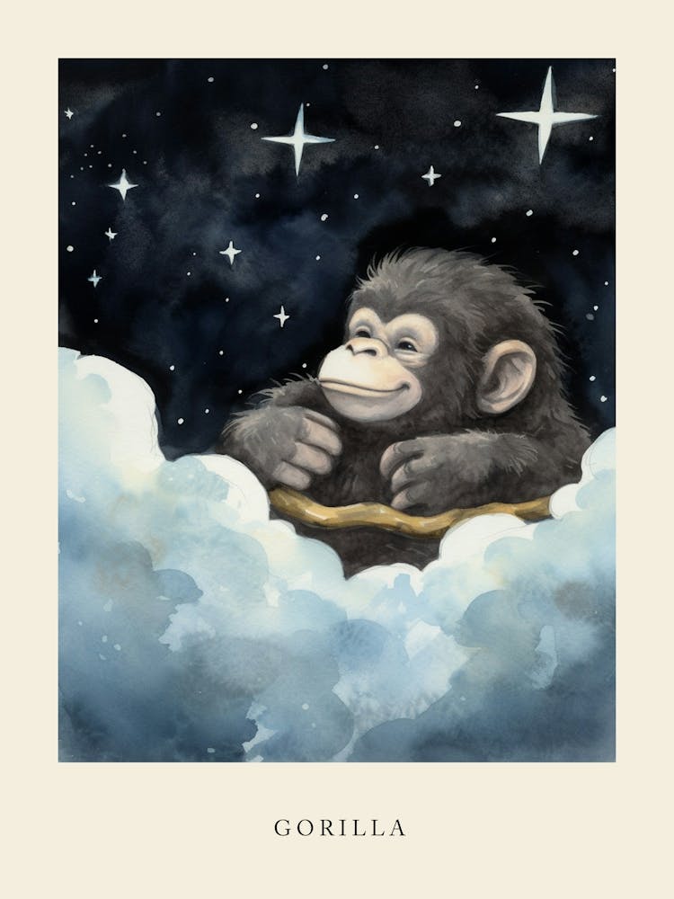 Baby Gorilla 3 Sleeping In The Clouds Nursery Poster