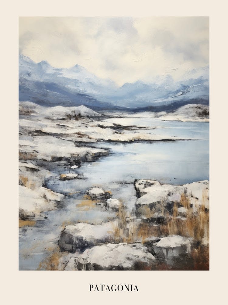 Vintage Winter Painting Poster Patagonia Argentina 1