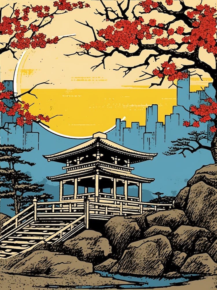 Hiroshima Peace Memorial Park, Japan Vintage Travel Art 2