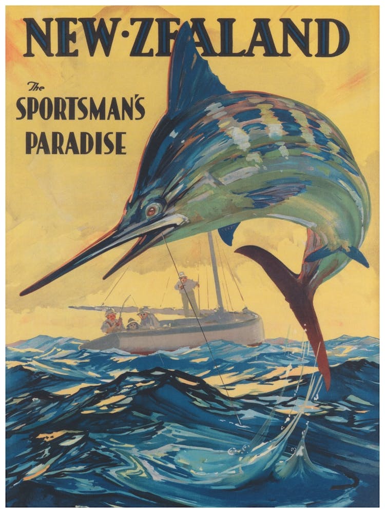 New Zealand The Sportsman'S Paradise, Fishing, Vintage Travel Poster