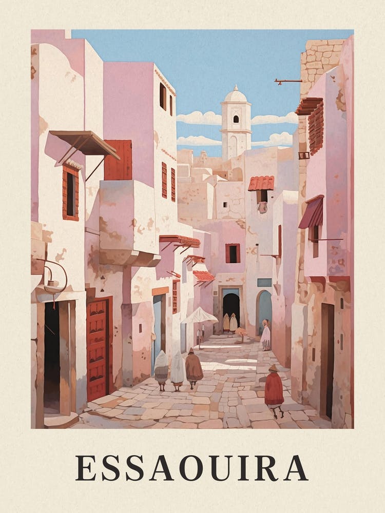 Essaouira Marokko 3 Vintage-rosa Reiseillustration Poster