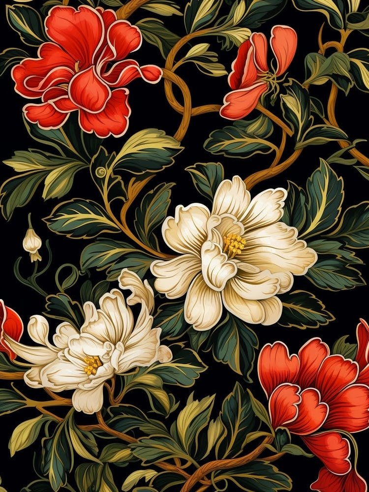 Chrysanthemums 5 William Morris Style Winter Florals