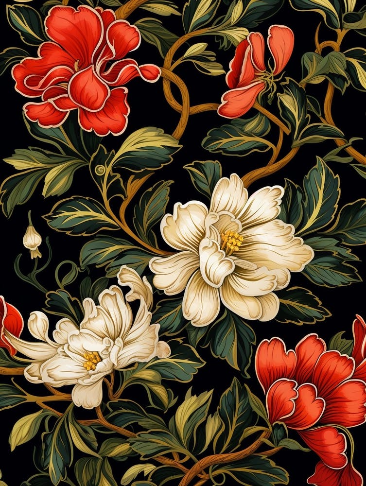 Chrysanthemums 5 William Morris Style Winter Florals