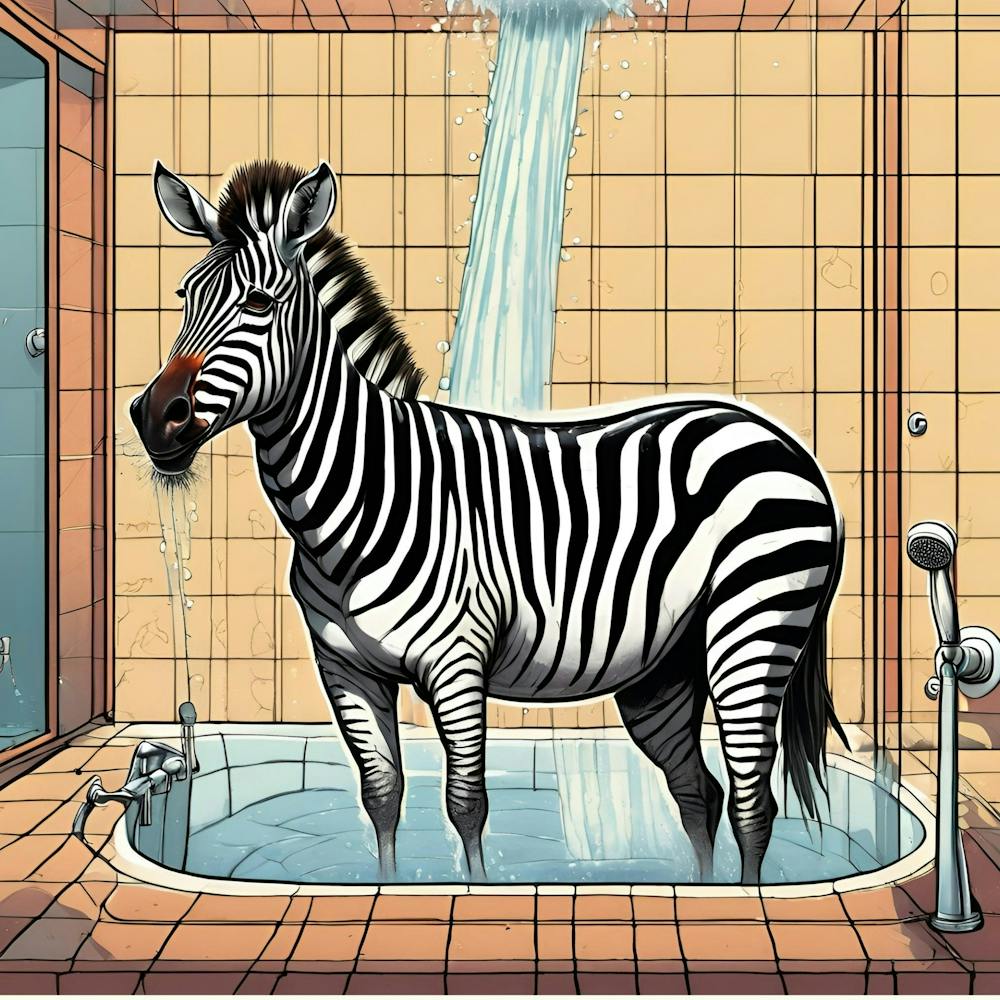 bathing zebra bathroom art print