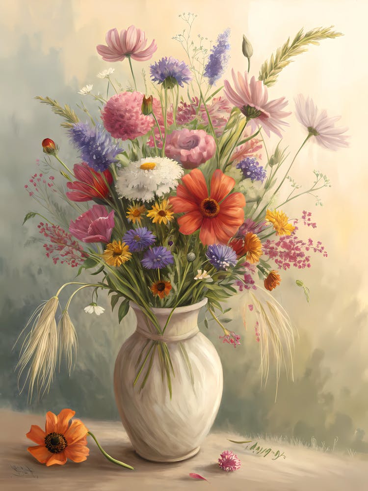 Vibrant Wildflower Bouquet Artistic Still Life