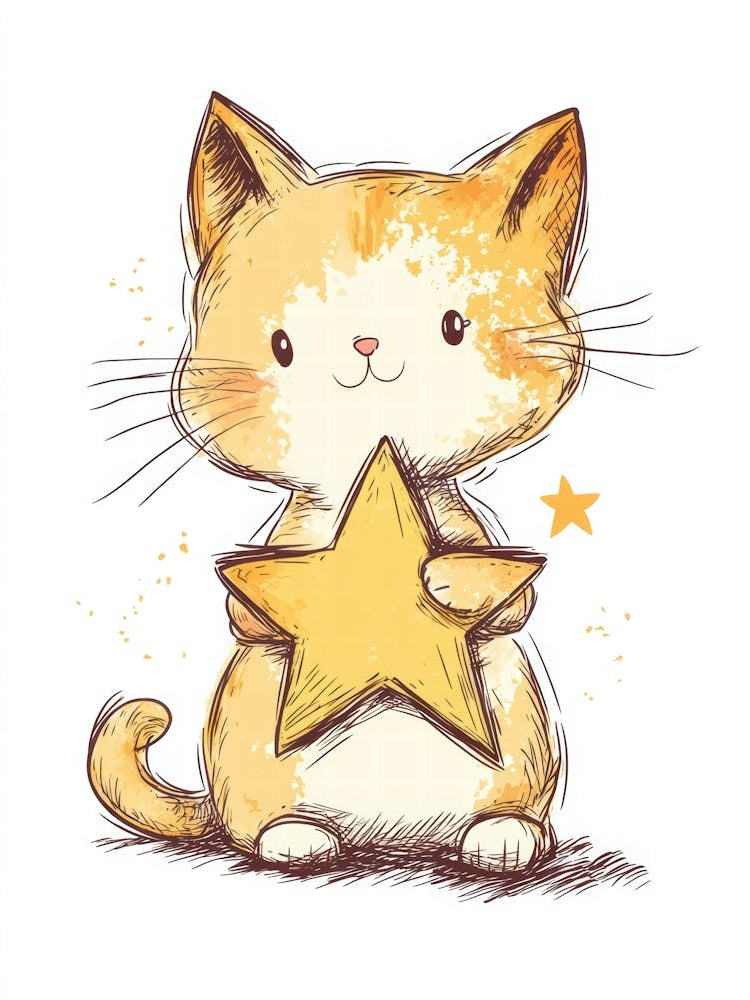 Cute Cat With Star.Generated AI. Wall 1