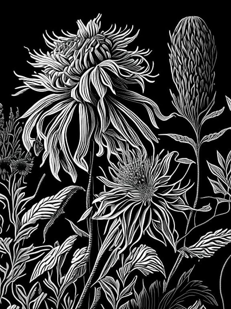 Bee Balm Wildflower Linocut 1