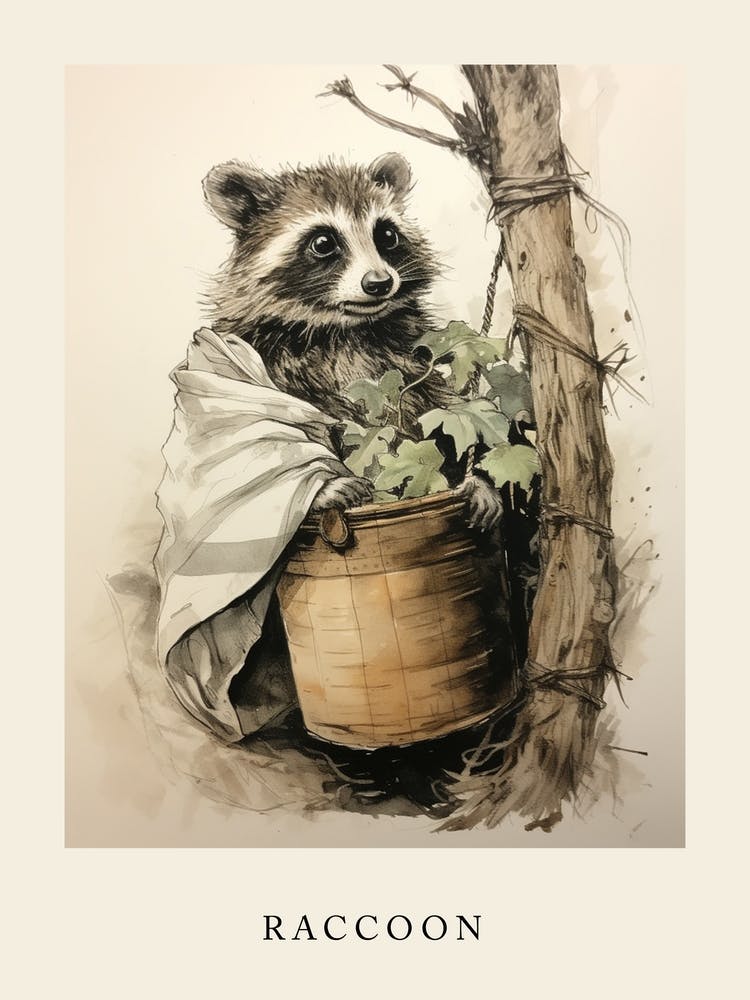 Beatrix Potter Inspired  Animal Watercolour Raccoon 2