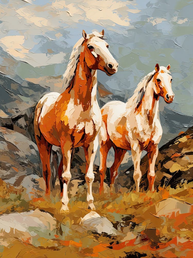 Horses Painting In Rocky Mountains Colorado, Usa 1