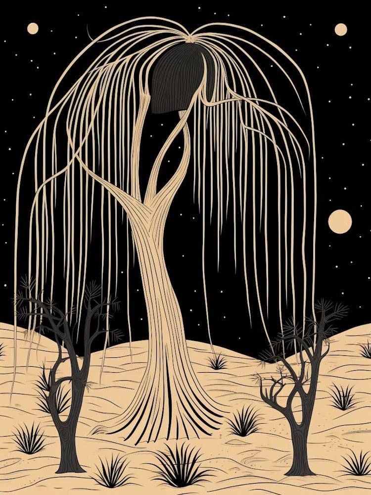 B&W Plant Illustration Ponytail Palm