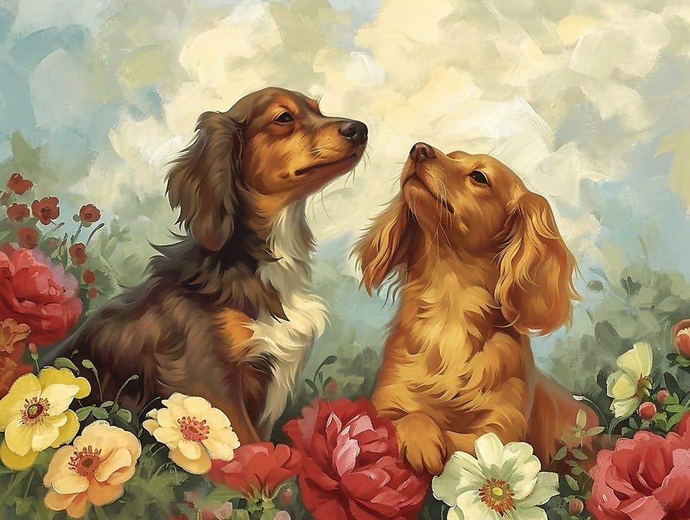 Floral Animal Illustration Dog 1