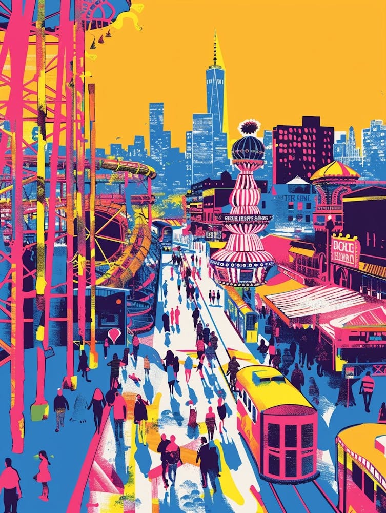 Coney Island New York Colourful Silkscreen Illustration 3
