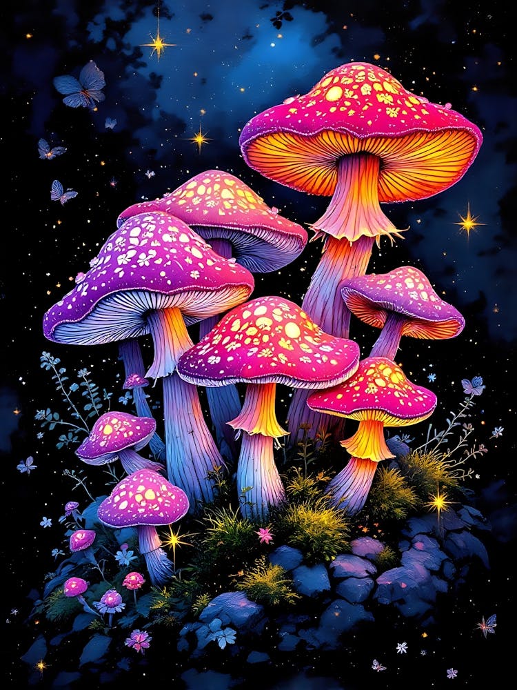 Mushrooms In The Night Sky