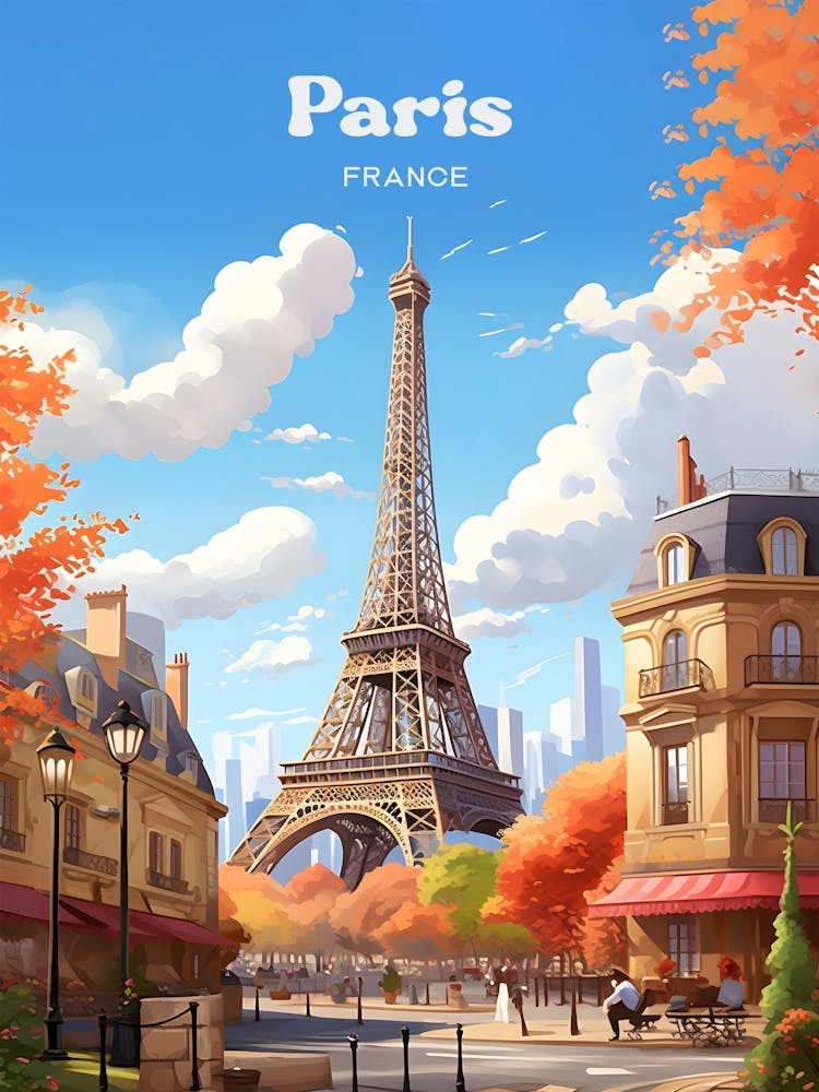 Paris France Summertime Modern Travel Art