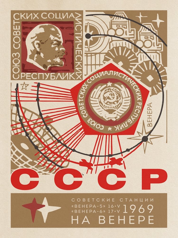 Soviet space, Venera-1, USSR 1969 — Soviet space poster, retro Soviet art, vintage space print, propaganda poster