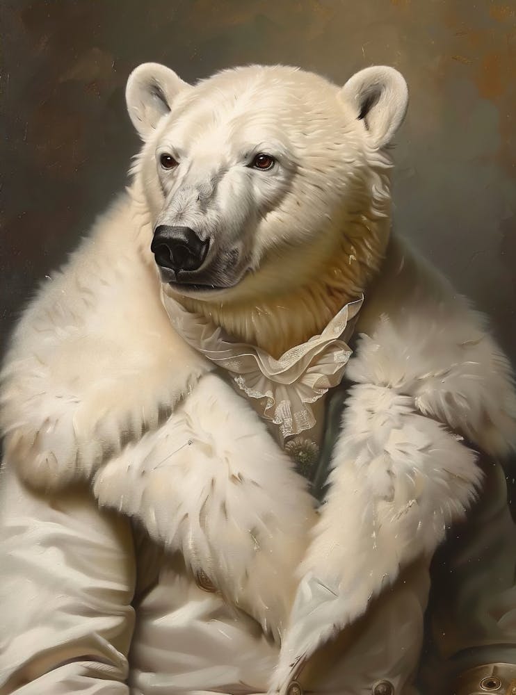 Victorian Animals Portrait, Royal Polar Bear Vintage Print, Dressed Animal Altered Art, Renaissance Animal Printable Art, Animal Lover Gift