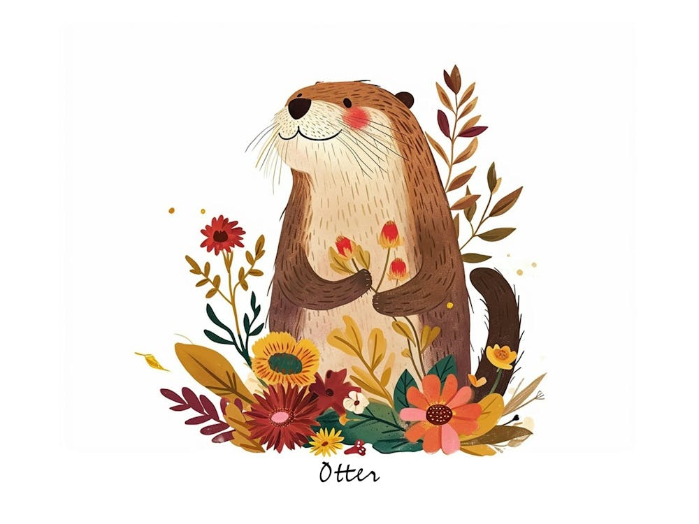 Little Floral Otter 3 Poster