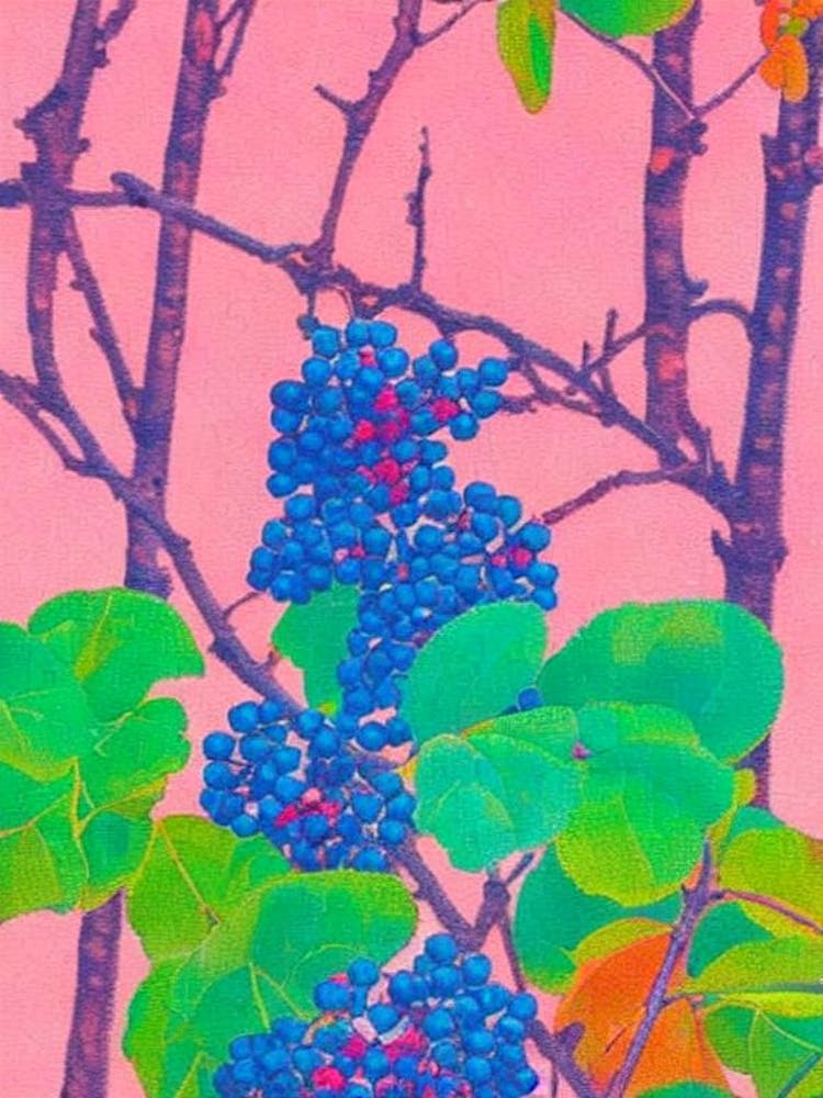 Salal Berry 1 Risograph Retro Poster Fruit