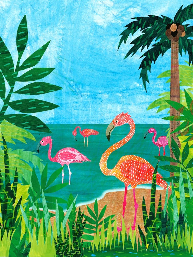 Flamingos At The Beach