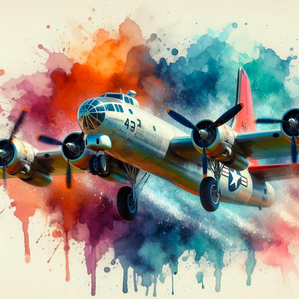 Boeing B 29 At Full Speed Watercolor Splash Well Defined 8k 3