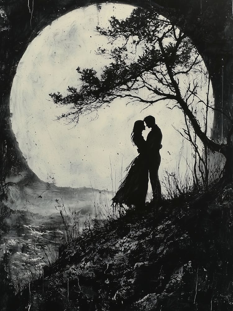 Moonlight Kiss, Romantic Monochrome Charcoal style