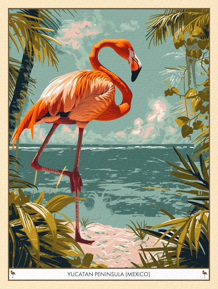 Greater Flamingo Yucatn Peninsula Mexico Tropical Illustration 1 Poster