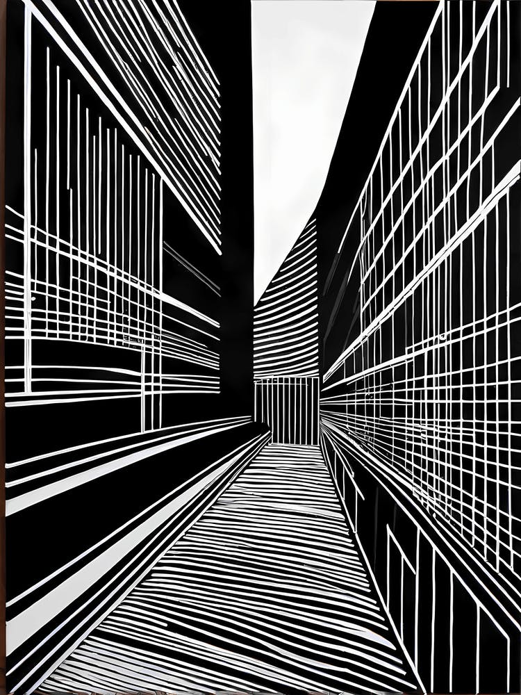 Street in London , Linocut inspired Black and white Art of Street