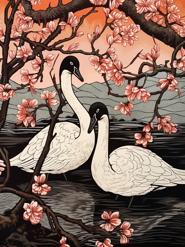 Art Nouveau Birds Poster Swan 1