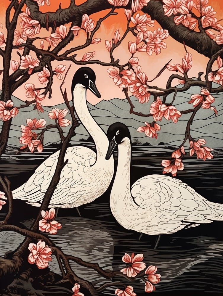 Art Nouveau Birds Poster Swan 1