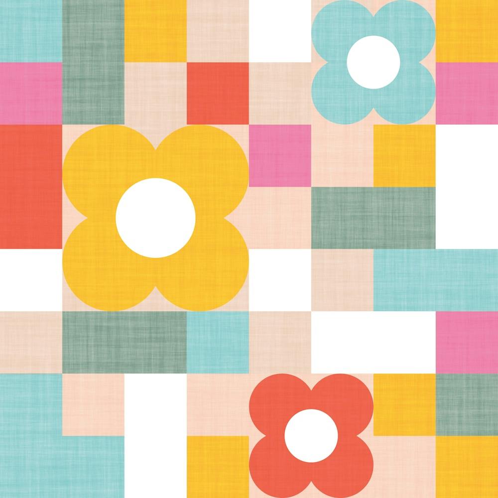 Retro Geo Summer Playful 70s floral and Checks in Rainbow Pastels