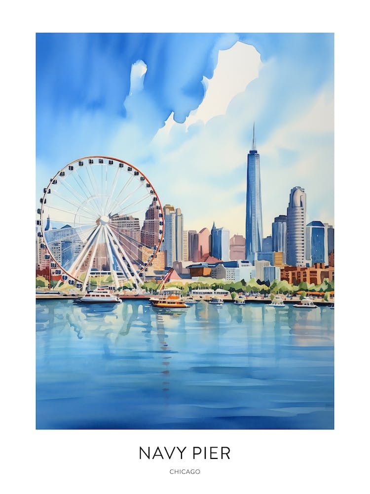 Navy Pier 2 Chicago Watercolour Travel Poster
