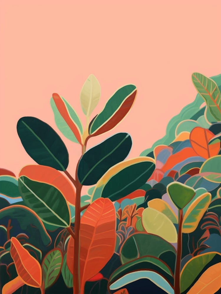 Boho Plant Painting Rubber Tree Ficus 1