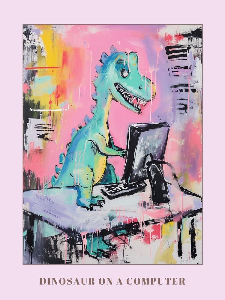 Abstract Dinosaur On The Computer Paint Splash Pink 1 Poster
