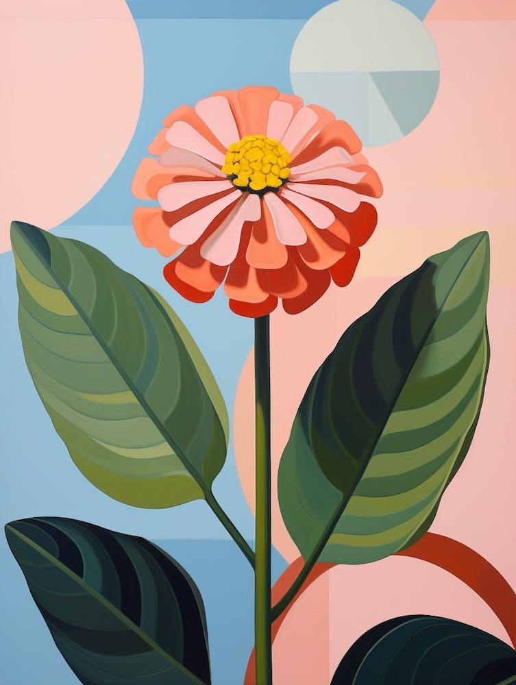 Zinnia 3 Peinture Florale au Pastel Inspirée par Hilma Af Klint