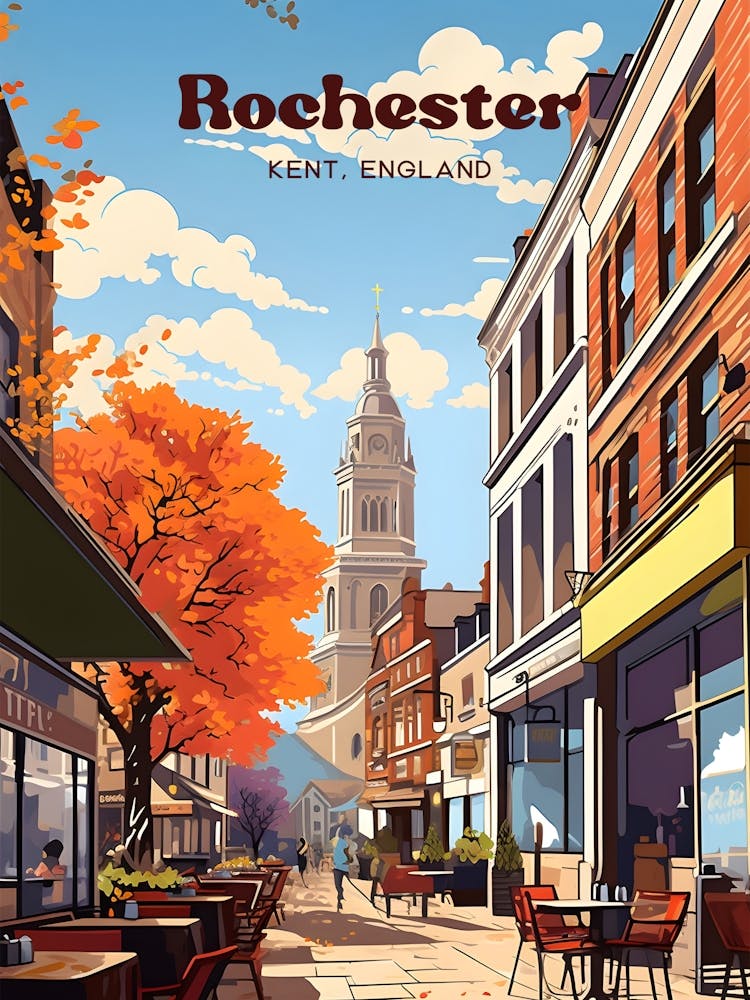 Rochester Kent England Autumn Travel Art Illustration