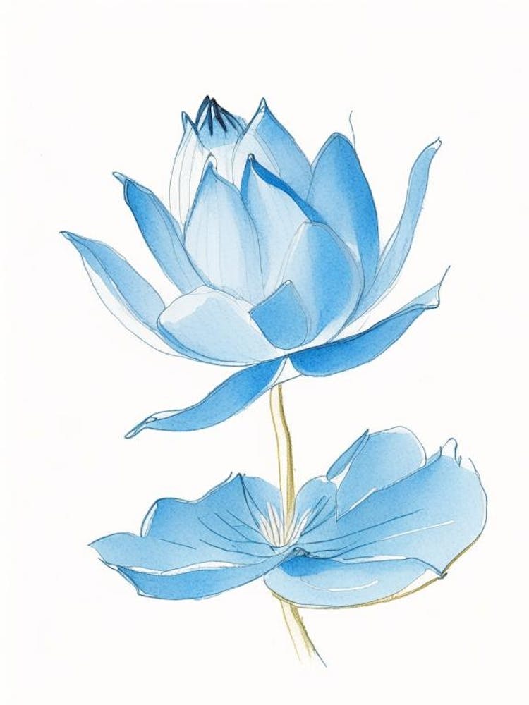 Blue Lotus Pencil Illustration 1