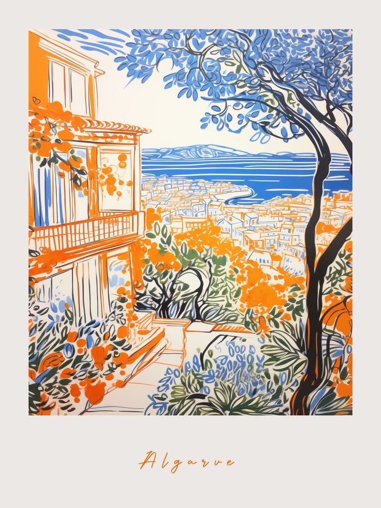 Algarve Portugal Orange Zeichnung Poster