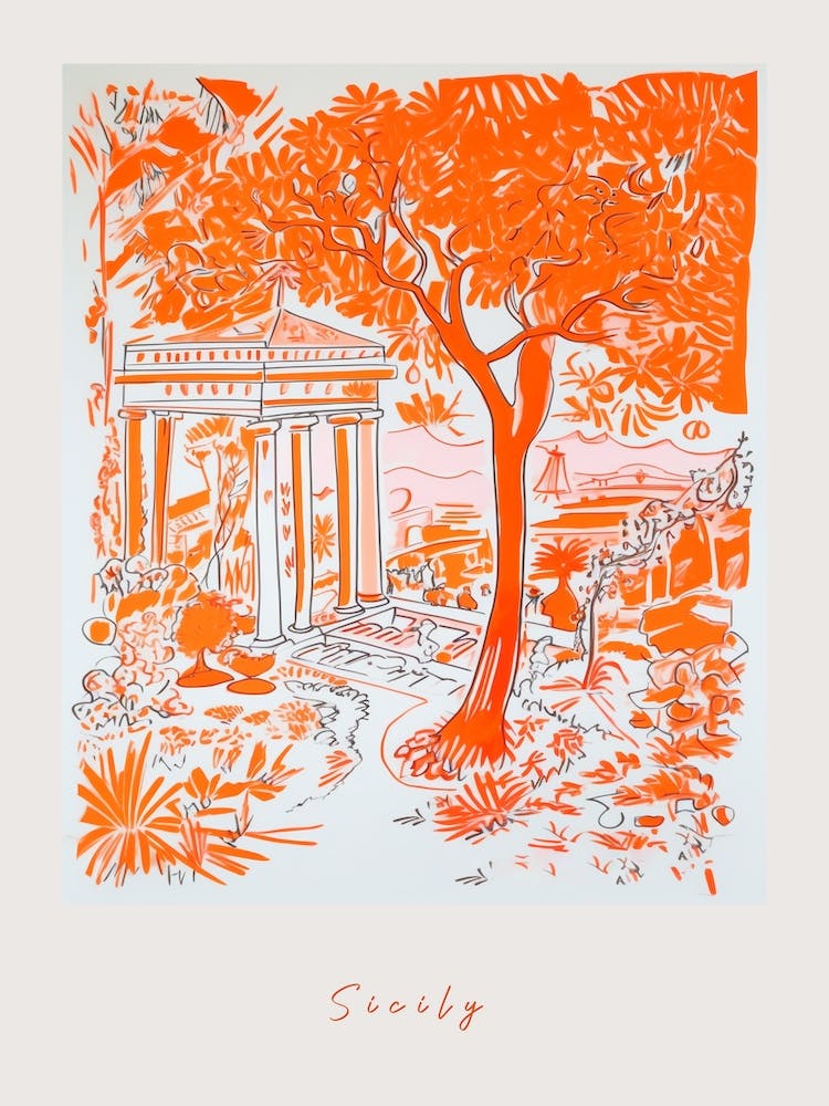 Sicily Italy Orange Drawing Poster