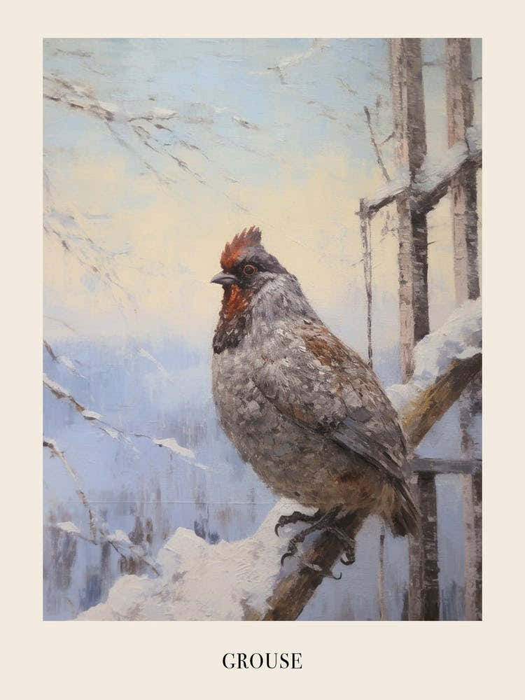 Vintage Winter Animal Painting Poster Grouse 3
