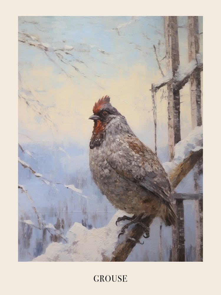Vintage Winter Animal Painting Poster Grouse 3