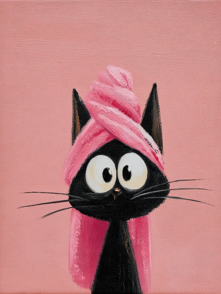 Black Cat With Pink Scarf Canvas Print