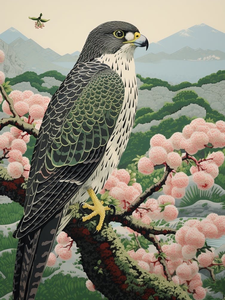 Ohara Koson Inspired Bird Painting Falcon 5