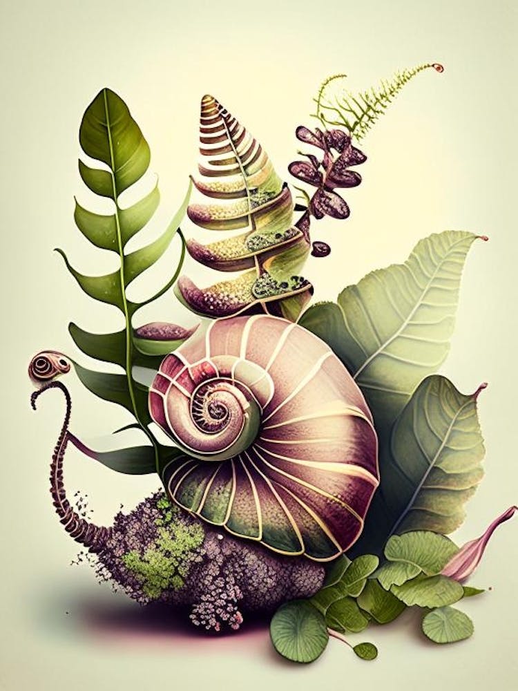 Snail With Splattered Background Botanical